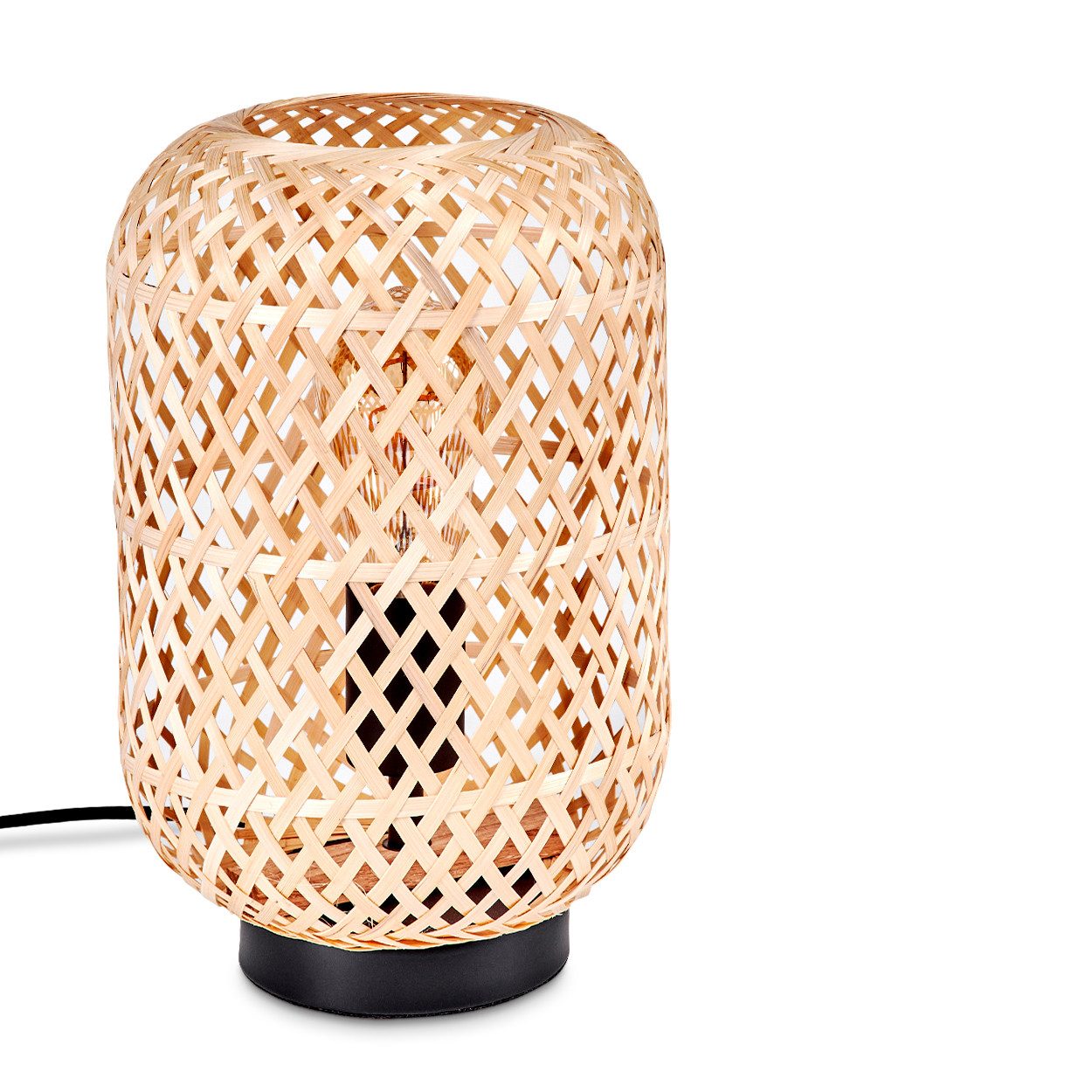 Tischleuchte moderne Boho Tischlampe aus Metall/Bambus in Schwarz/Natur