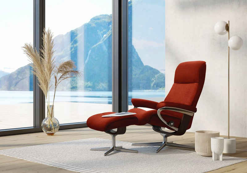 Stressless® Relaxsessel View (Set, Relaxsessel mit Hocker), mit Hocker, mit Cross Base, Größe S, M & L, Holzakzent Braun