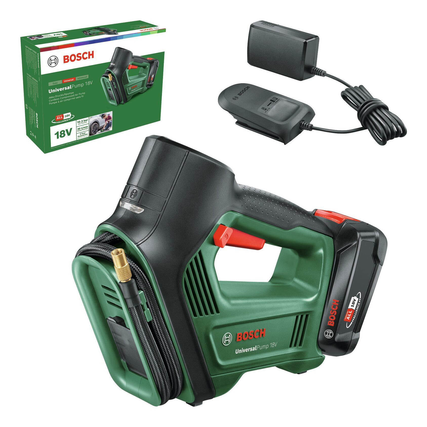 BOSCH Akku-Luftpumpe UniversalPump 18V, Druckluftpumpe mit 1x Akku 2 Ah - im Karton