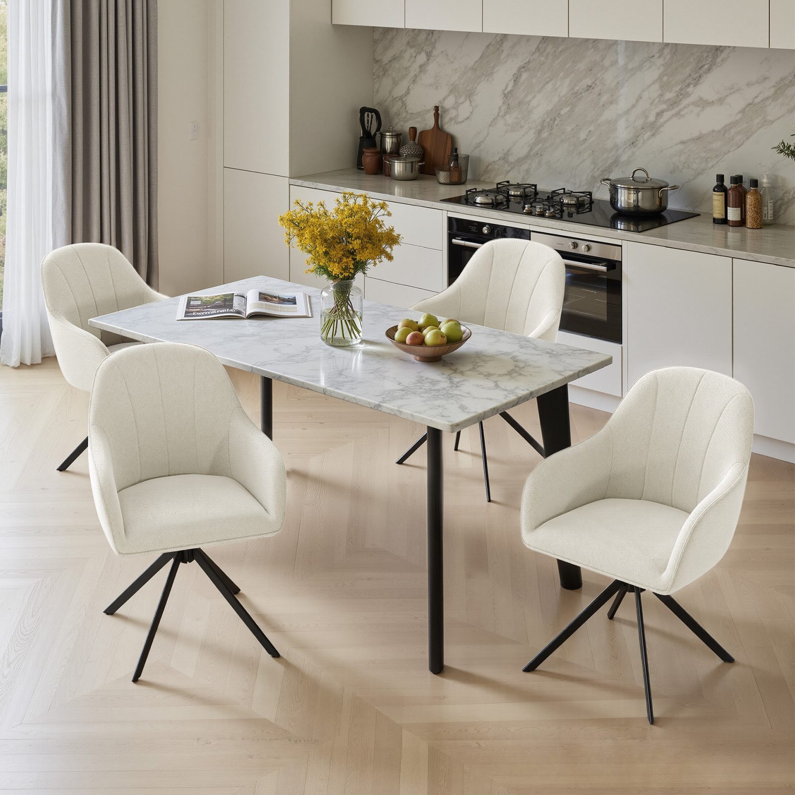 HawthyHome Polsterstuhl 360° drehbar mit Armlehne und Metallbeinen, 4-Fußstuhl (4 St), Moderner Küchenstuhl Esszimmerstuhl für Wohnzimmer & Büro