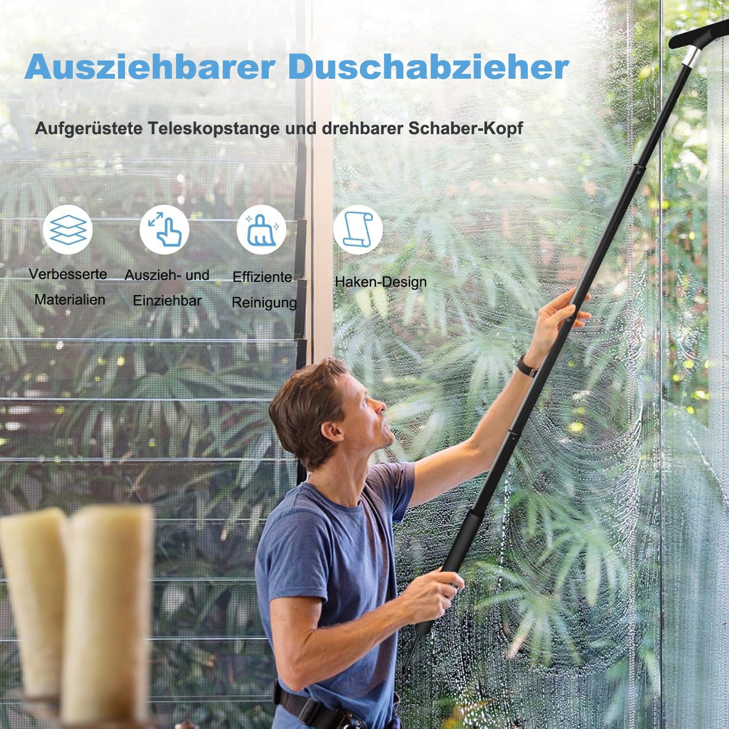Coonoor Duschabzieher Teleskop-Duschabzieher aus Silikon mit Edelstahlkern, Fenster, Bad & Dusche streifenfrei reinigen – Bild 4 von 5