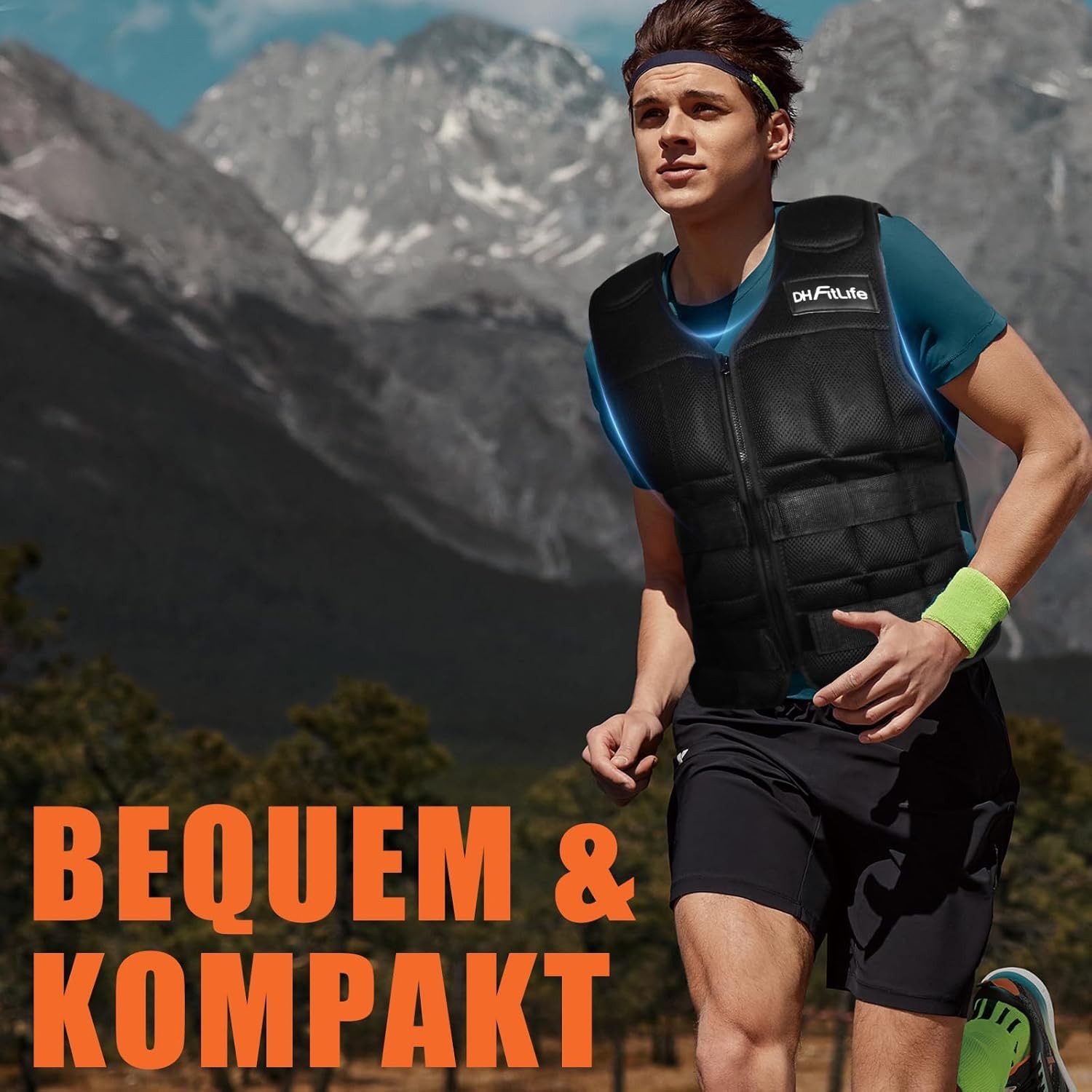 DH FitLife Gewichtsweste Verstellbar 10/20/30KG zum Muskelaufbau u. Krafttraining, (Weighted Vest, Laufweste), Laufweste Damen Herren, Fitness Trainingsweste