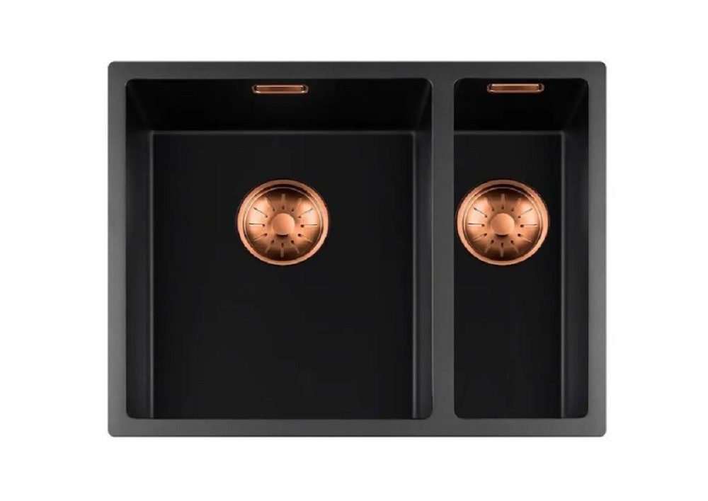 togo Küchenspüle 3415BQ-FU-Copper, rechteckig, 55.5/44 cm, Schwarze Quarz Spüle