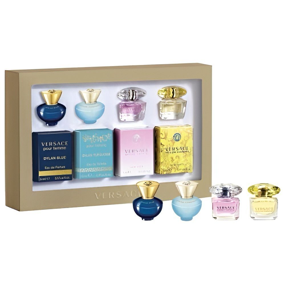 Versace Eau de Mini-Set Blue Duftset, Luxusdüfte, 5 Miniaturen Geschenke, Parfum Damenparfum, Miniaturen, x ml, Crystal Bright 4-tlg., Woman Dylan Sets, 4