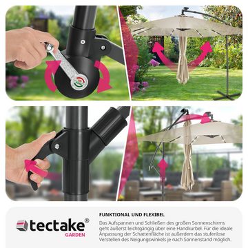 tectake Sonnenschirm Sunna, geeignetes Set für Terrasse oder Garten, Parasol inkl. Schutzhülle und Solarpanel, Kurbel