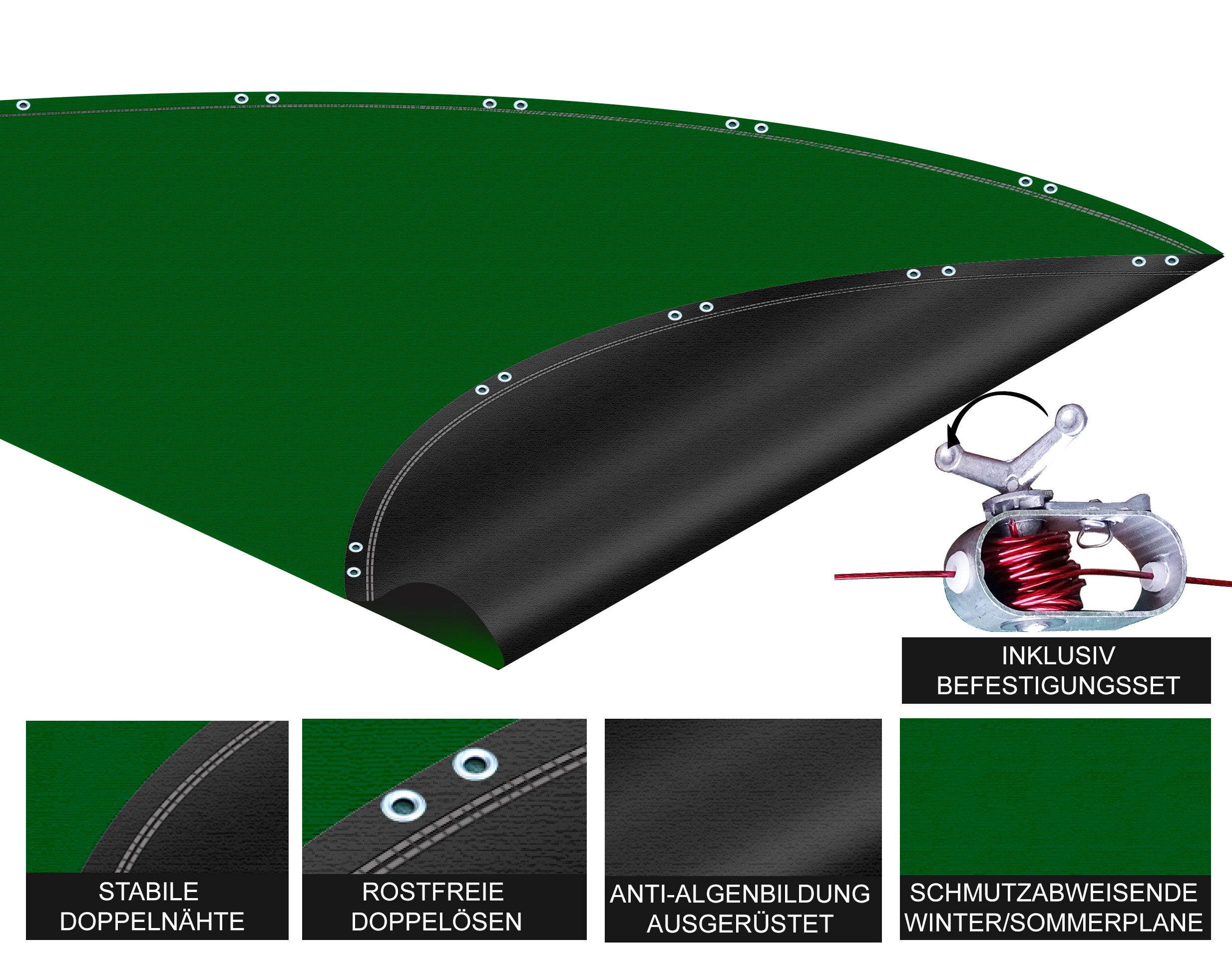 Quick Star Pool-Abdeckplane Rund 200g/m², Sommer & Winter Poolabdeckung, UV-Resistent