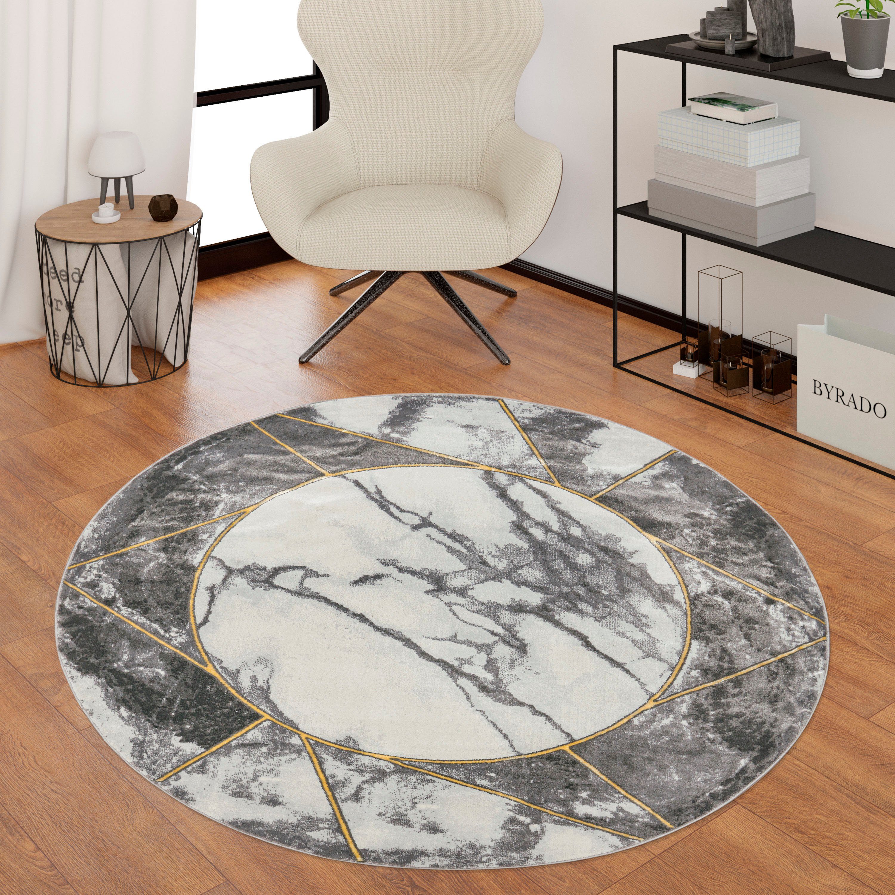 Paco Home Teppich Kraft 525, rund, Höhe: 15 mm, Kurzflor, Marmor-Design mit günstig online kaufen