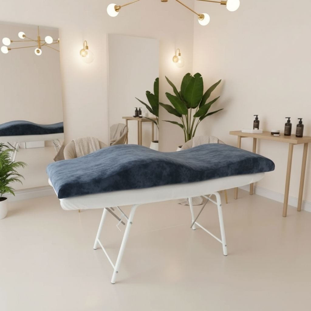 STM Company Massageliege Memory Foam Wellenmatratze für Kosmetikliege (180x60 cm / 190x70 cm, mit Veloursbezug), Anatomischer Lash Topper für Wimpern, PMU & Kosmetik