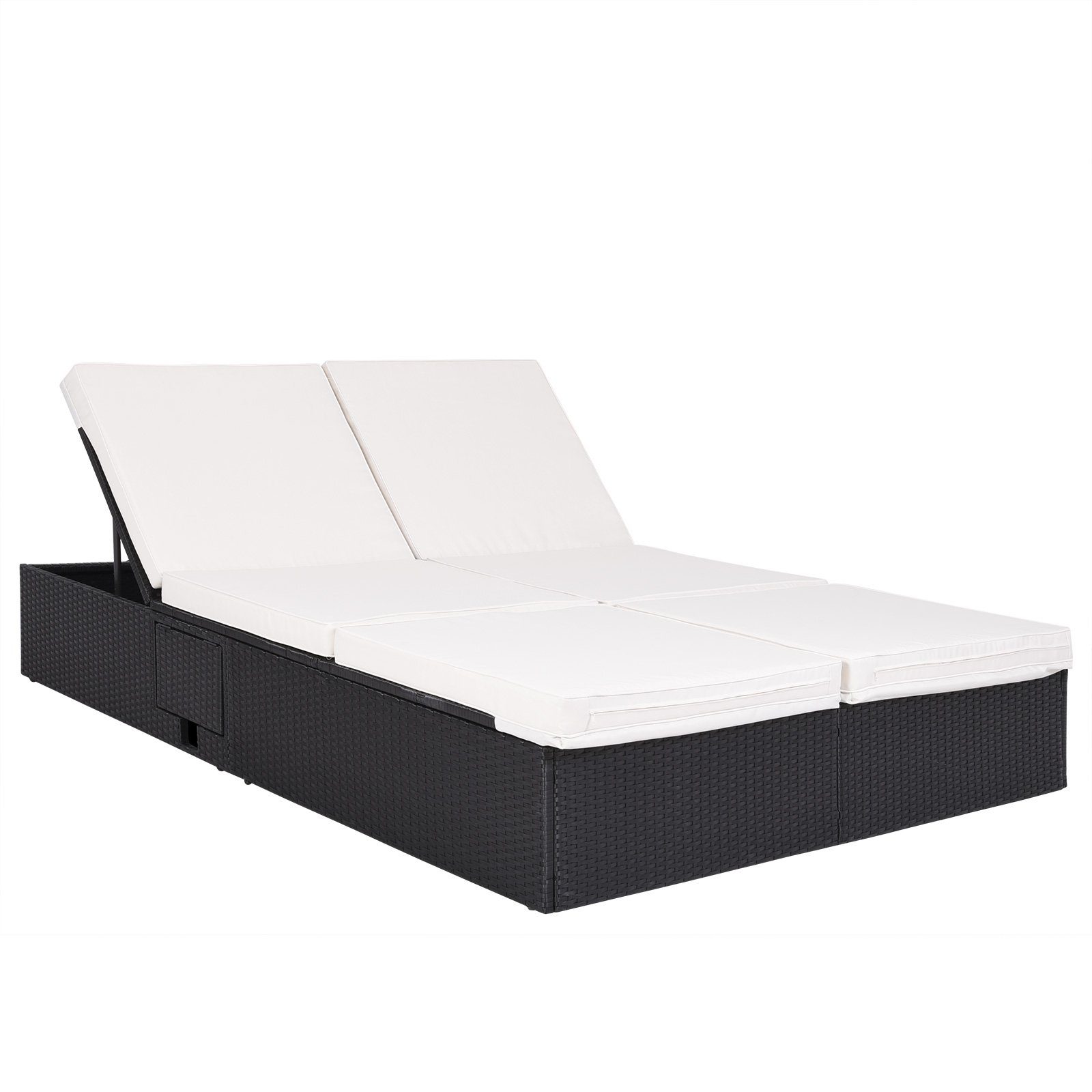 Casaria Gartenliege Schwarz Rattan, Polyrattan XXL 160x195cm 2 Klapptischen 7cm Auflagen Wetterfest 5Fach