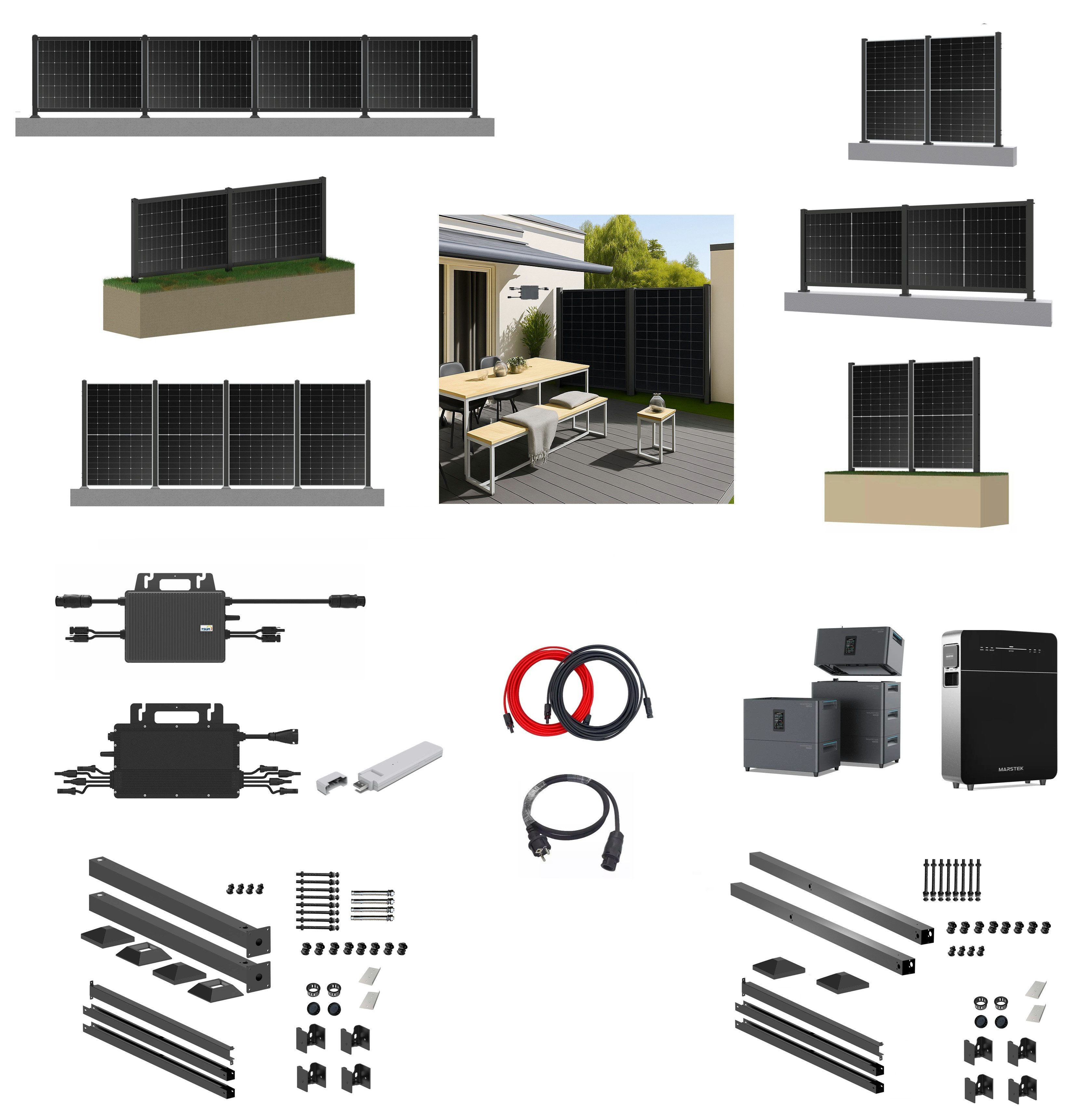 TZIpower Solaranlage Solarzaun Balkonkraftwerk 800W 1600W Wechselrichter Speicher Akku PV, Monokristallin