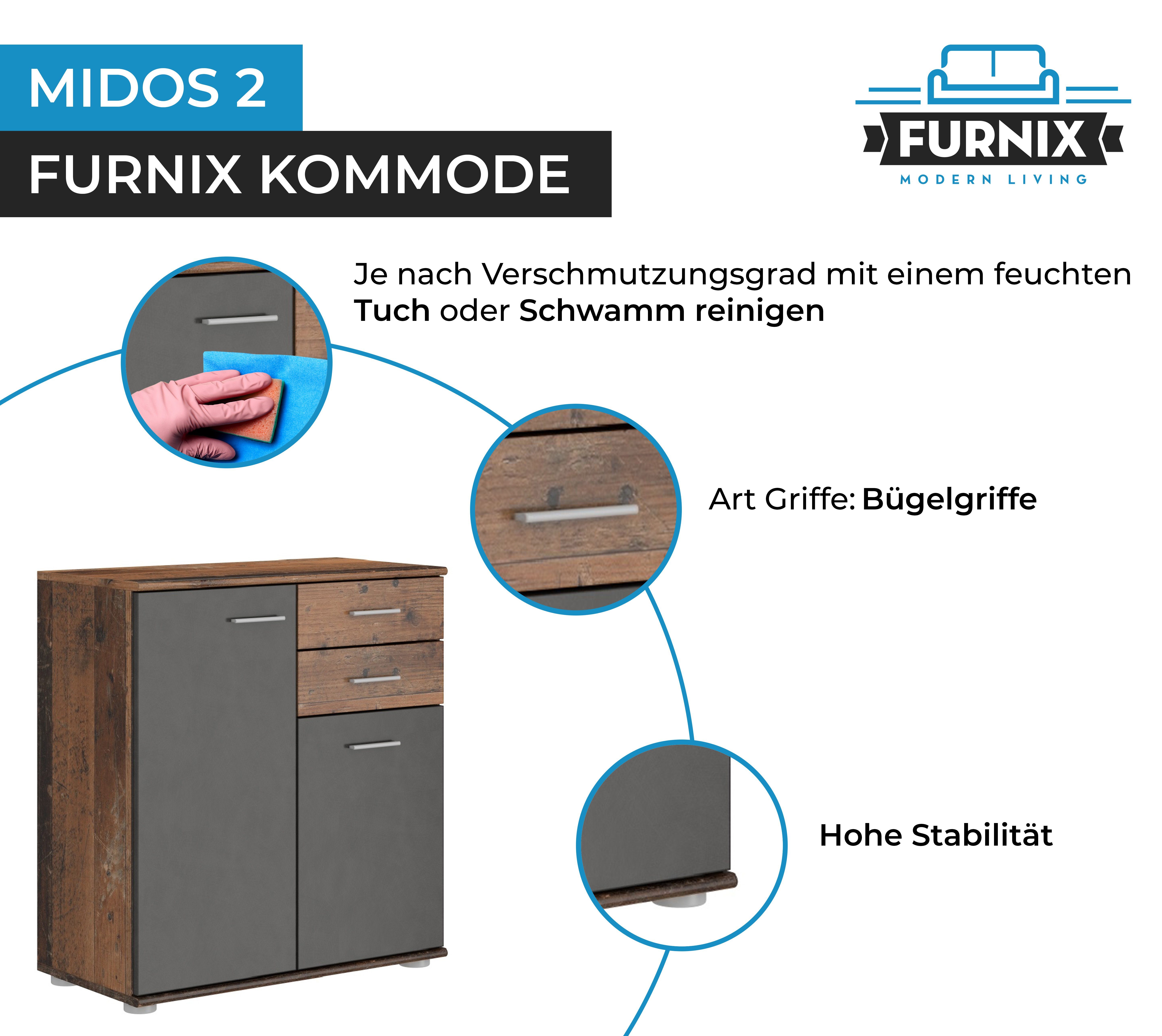 Schubladen, x old style Türen Schrank mit Furnix H75 MIDOS klassischer 2 2 Matera Kommode B71 / 2, cm x T35 und multifunktionaler