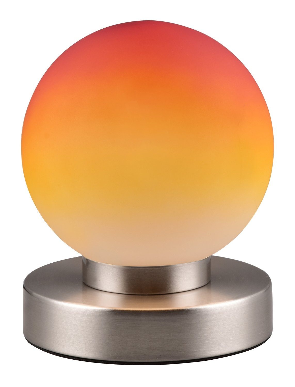 Reality Leuchten Tischleuchte PRESTON, 1-flammig, H 15 cm, Nickelfarben,  Orange, ohne Leuchtmittel, Metall, Glasschirm, Touchsensor