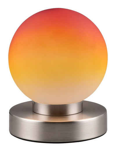 Reality Leuchten Tischleuchte PRESTON, 1-flammig, H 15 cm, Nickelfarben, Orange, ohne Leuchtmittel, Metall, Glasschirm, Touchsensor