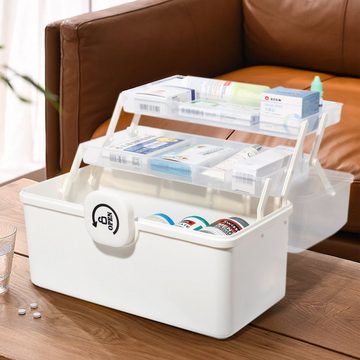 Zedelmaier Aufbewahrungsbox Medikamenten Aufbewahrung Medizinbox Apothekenbox HausapothekeBox Groß (STB106), Tragbar, Kindersicherung, 3 Treppenabteile