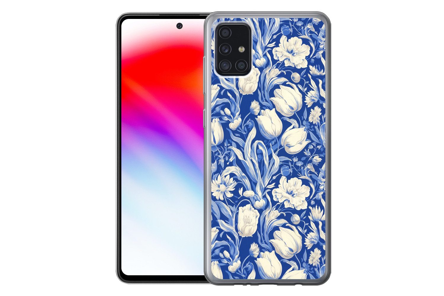 MuchoWow Handyhülle für Samsung Galaxy A52 5G Blumen - Delfter Blau - Muster - Tulpe, Smartphone-Bumper, Print, Handy Schutzhülle Dünn