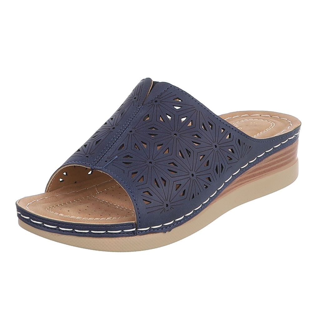 Ital-Design Damen Pantolette mit Lochprägung und Keilsohle Pantolette (91849289) Keilabsatz/Wedge Keilsandaletten in Dunkelblau
