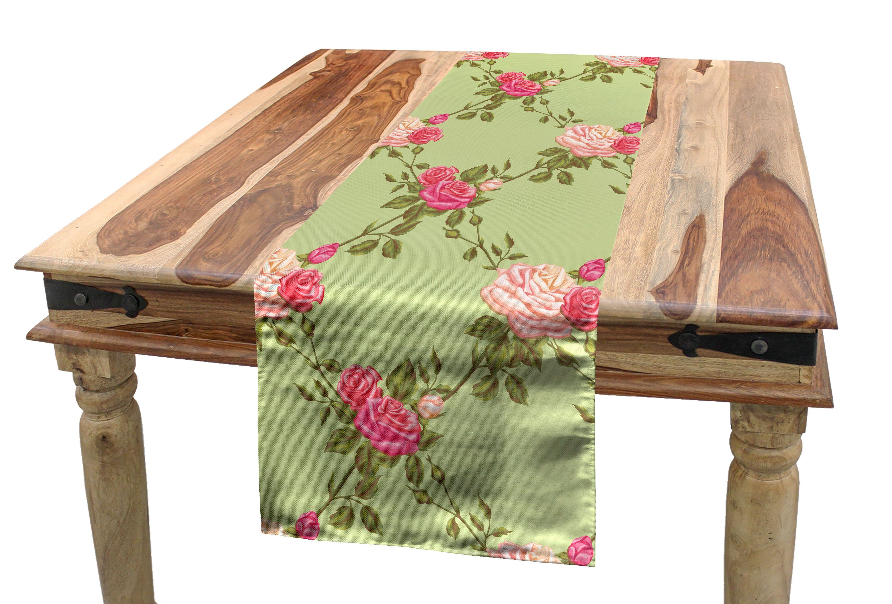 Abakuhaus Tischläufer Esszimmer Küche Rechteckiger Dekorativer Tischläufer, Blumen Vintage Rose Blumen Haarzopf