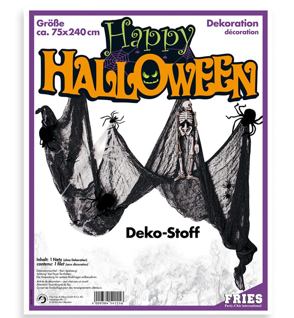 Fries Stoff XXL Horror Deko Stoff Halloween Spinnen 240 cm x 75 cm Wand Tisch Deko