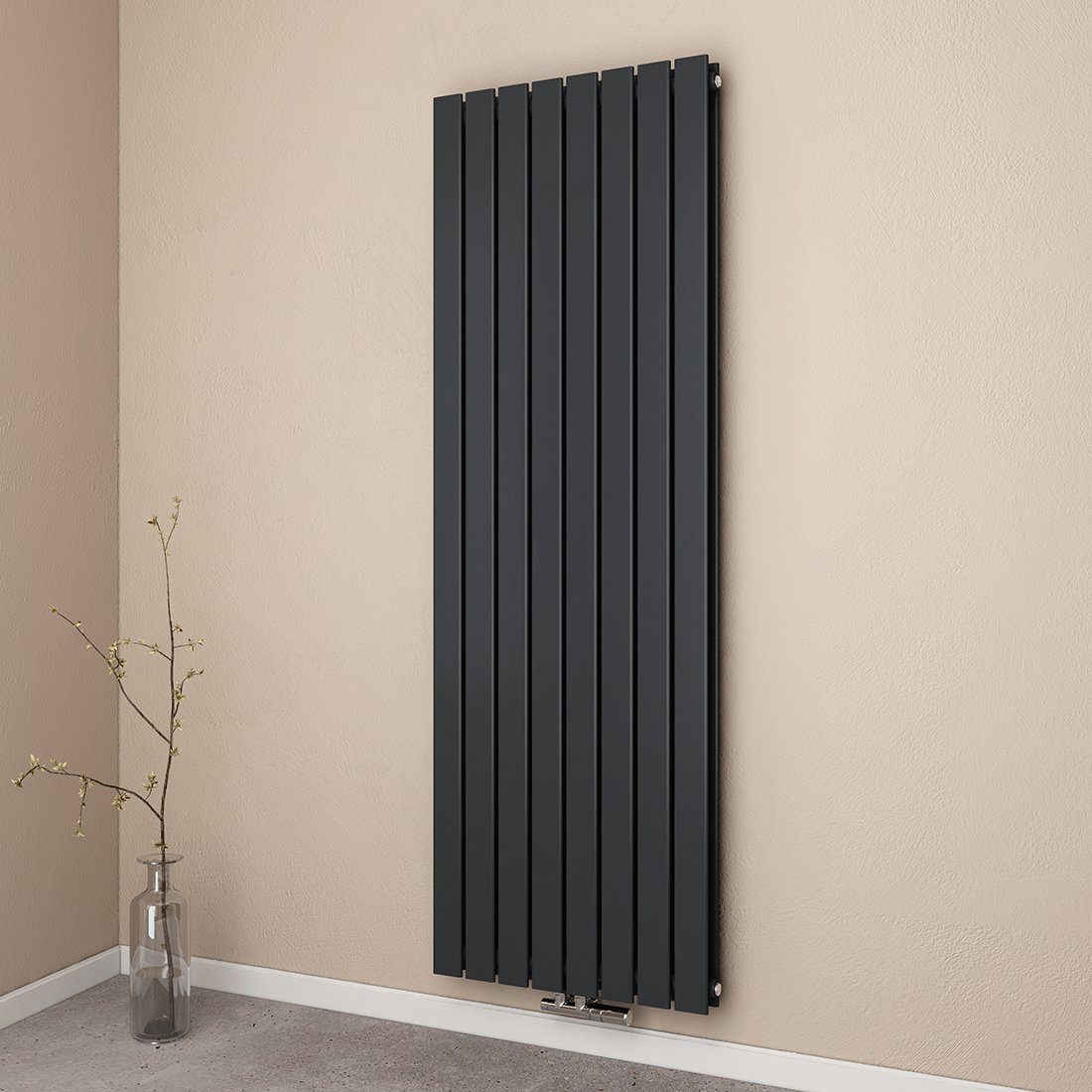 EMKE Heizkörper Flach Vertikal Doppellagig Design Paneelheizkörper Höhe: 160/180cm, 2166W für 20qm Raum Mittelanschluss Anthrazit