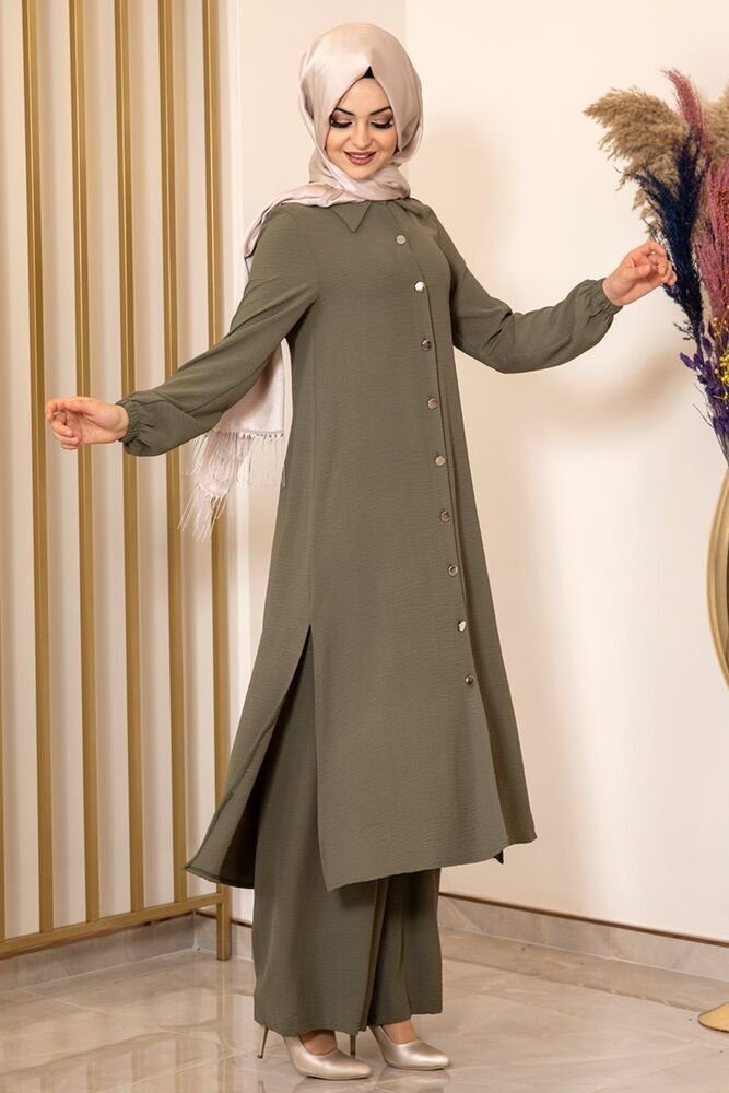 Modavitrini Longtunika Damen Anzug Lange Tunika mit Hose Hijab-Mode, Modest Fashion (2-teilig) Faltenfrei, schweißfest, für alle Jahreszeiten geeignet