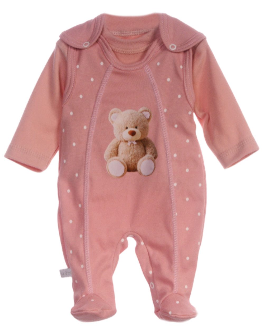 Strampler Baby Anzug Stramplerhose Langarmshirt in Altrosa mit Bär
