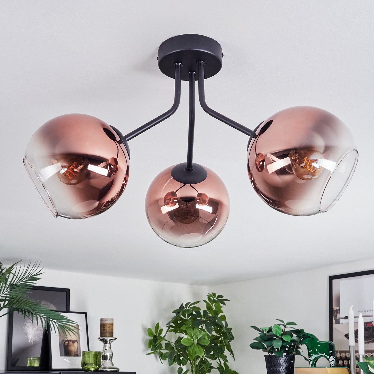 hofstein Deckenleuchte Deckenlampe aus Metall/Glas in Schwarz/Kupferfarben/ günstig online kaufen