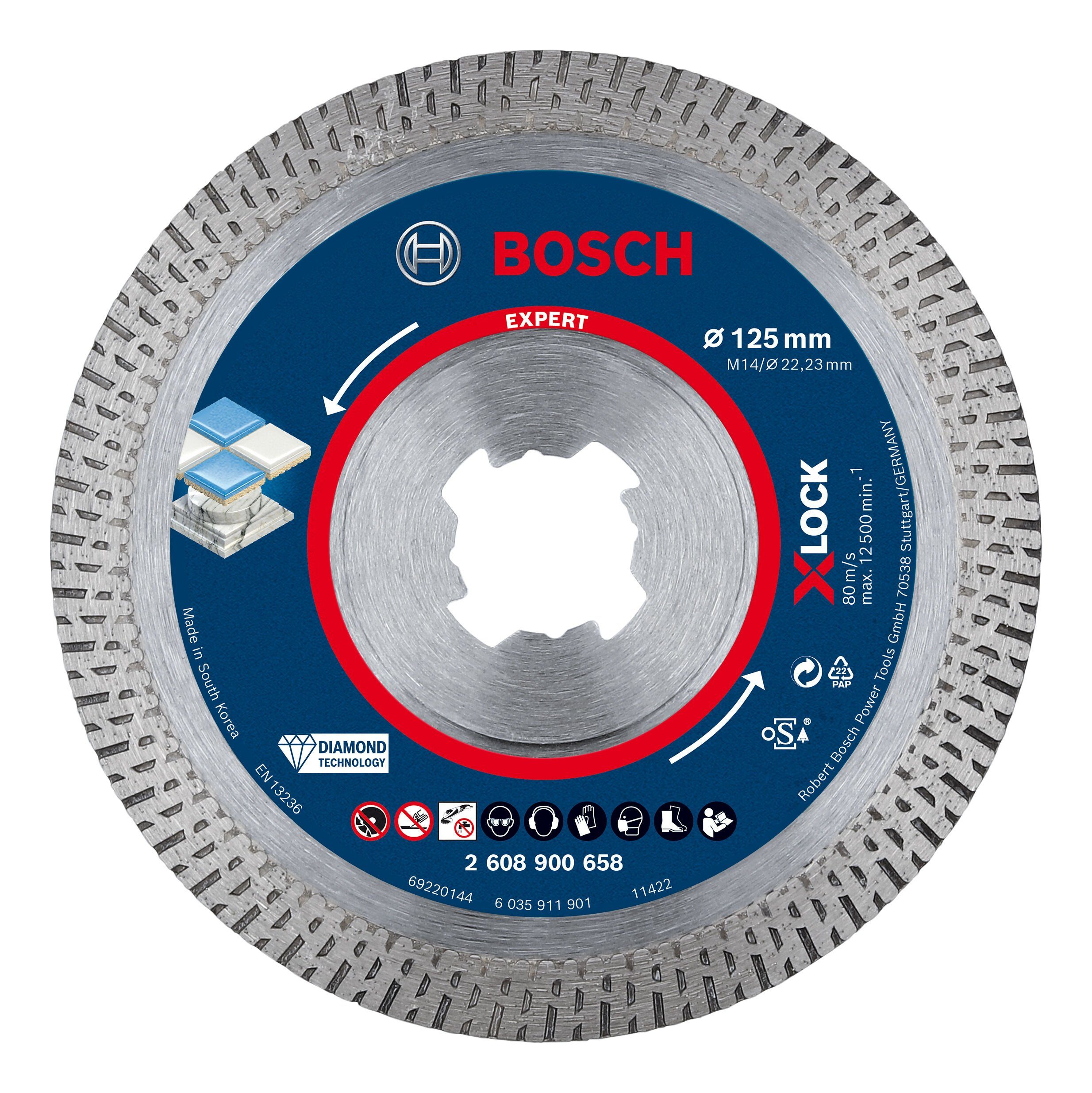 BOSCH Trennscheibe Expert HardCeramic, Ø 125 mm, HardCeramic X-LOCK Diamanttrennscheiben, 125 x 22,23 x 1,4 x 10 mm