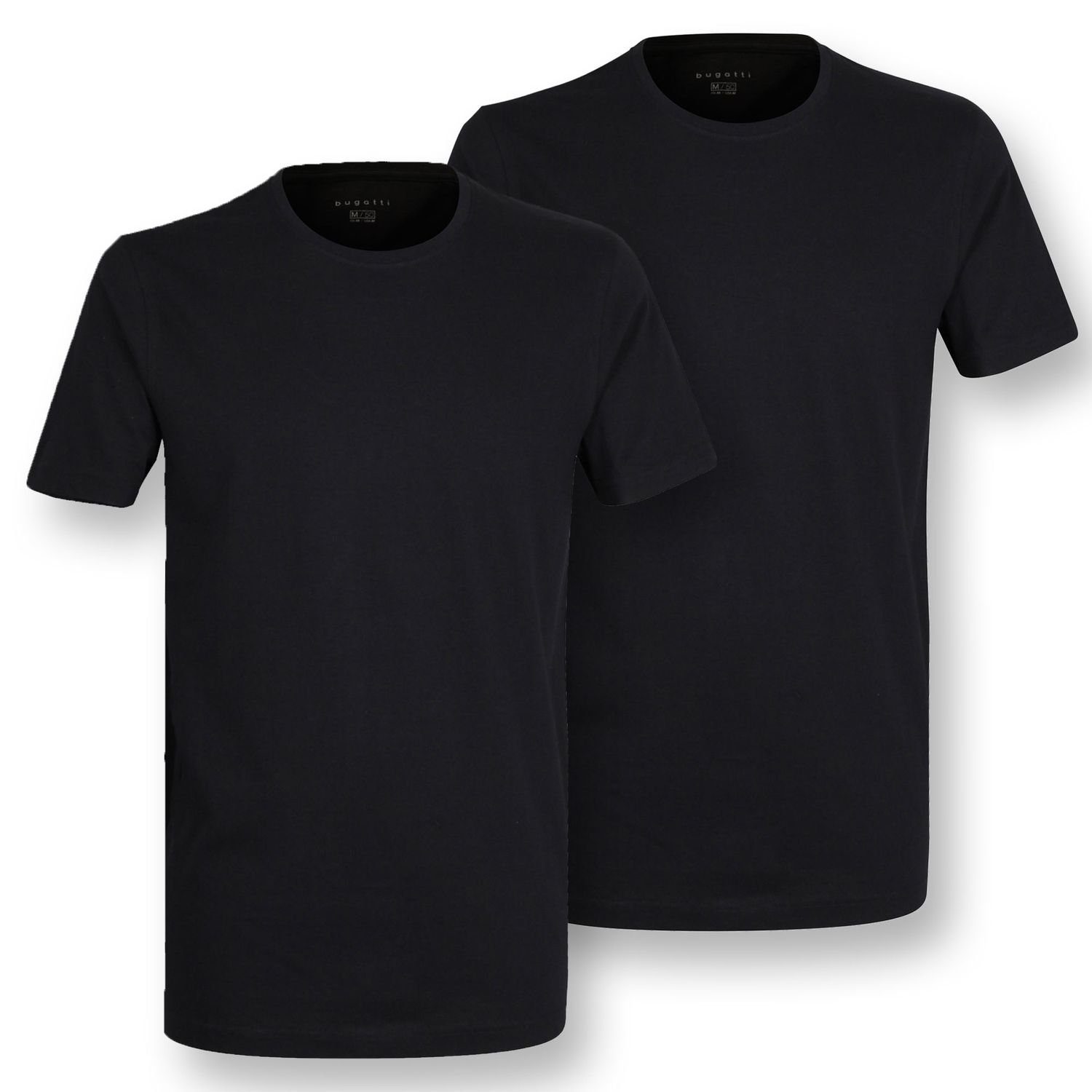 bugatti T-Shirt (2-tlg) Rundhals-Ausschnitt, pflegeleicht, 100% Baumwolle im 2er Pack Schwarz