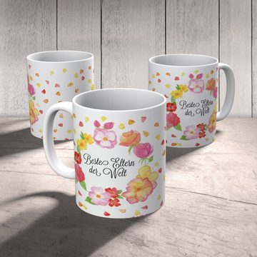 Mr. & Mrs. Panda Tasse Eltern - Geschenk, Elternpaar, Tasse, Teetasse, Teebecher, Blumen Lie, Keramik