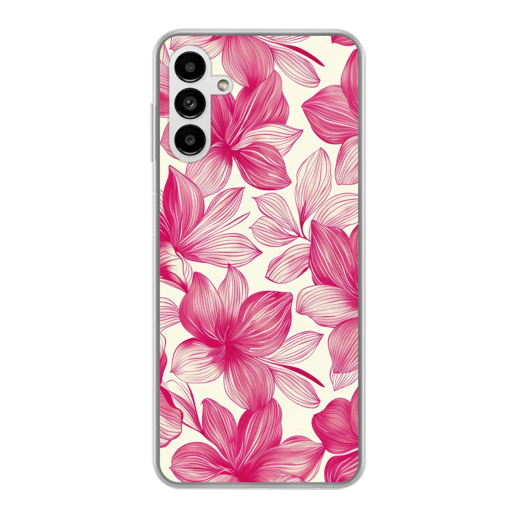 MuchoWow Handyhülle für Samsung Galaxy A04s Blumen - Muster - Rosa - Weiß, Handy Case, Silikon, Bumper Case Dünn