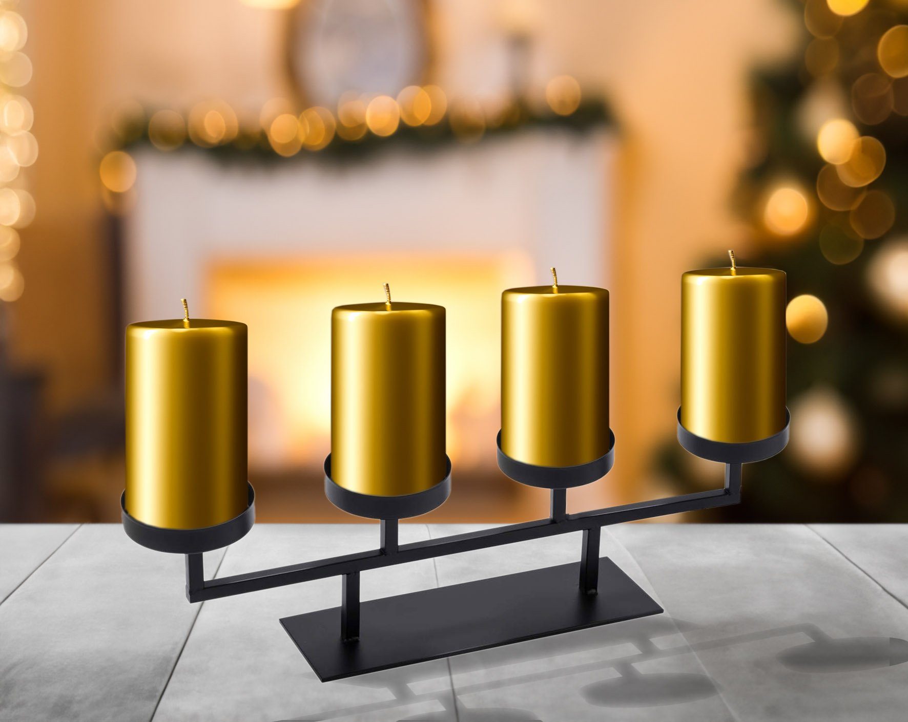 Adventsleuchter Metall eckig Advents für Kerzenständer Stumpenkerzen 48 13 x cm, Kerzenleuchter - Spetebo schwarz 4
