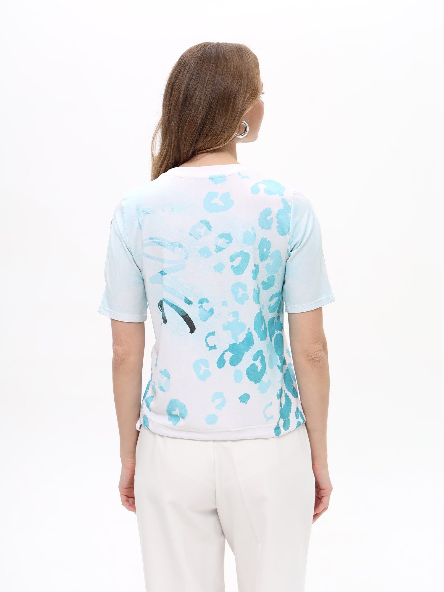 Passioni T-Shirt in weiß mit blauem Leopardenmuster Sommertshirt mit türkisem Print