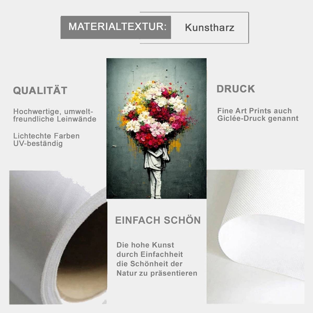 TPFLiving Kunstdruck OHNE RAHMEN, Bangsy Art- Graffiti Kunst - Street Art - (Leinwandbild XXL), Farben: Farben: Weiß, rot, blau, beige - Größe: 20x30cm