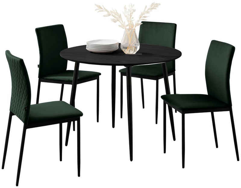 Leonique Essgruppe »Pavia + Eadwine«, (Spar-Set, 5-tlg., Tisch mit 4 Stühlen), mit rechteckigem Tisch, Esszimmerstühle mit Kunstleder oder Samtsoff