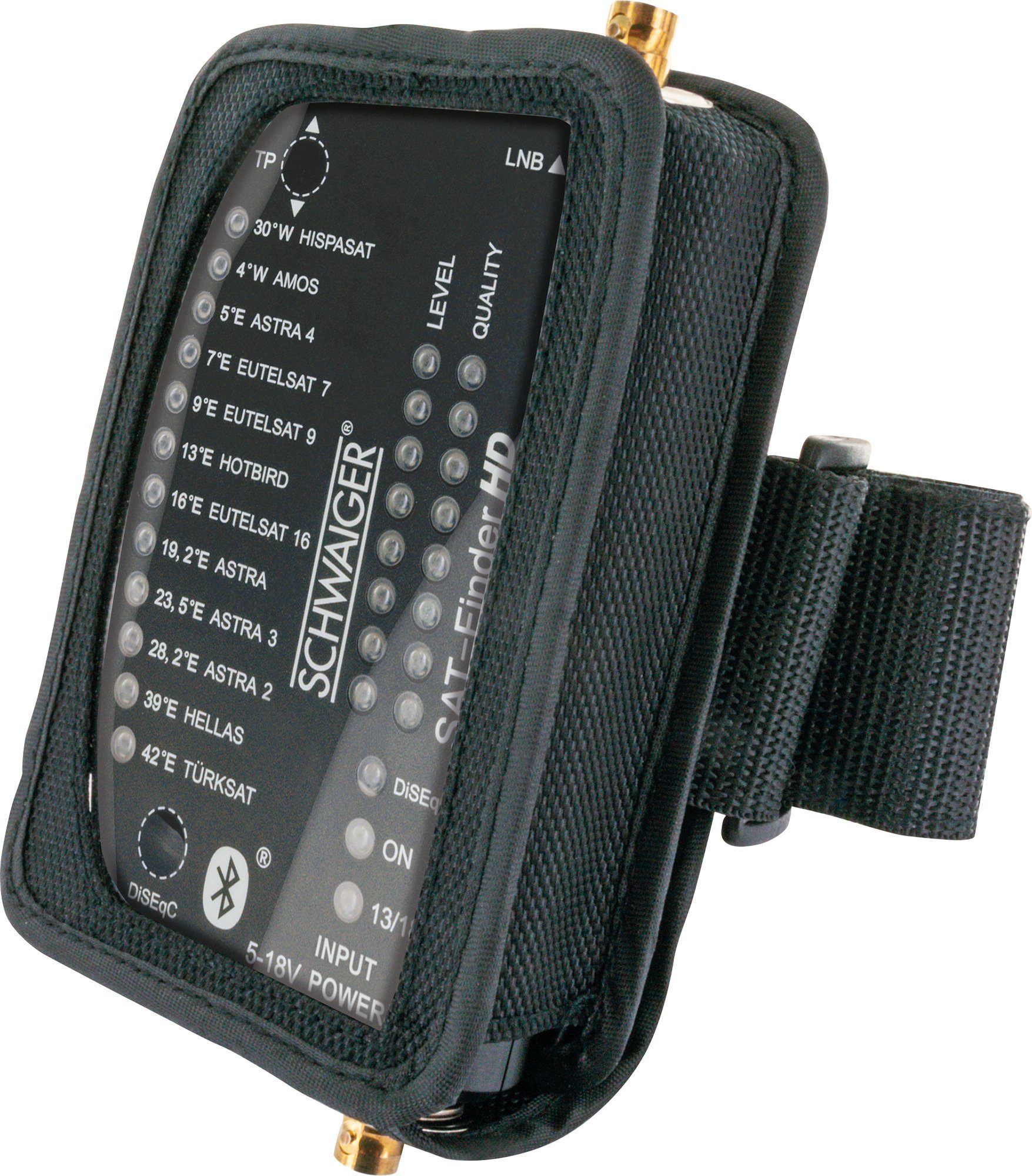 Schwaiger Satfinder SF9003BTAKKU (IP54, Anzeige Powerbank), App Signalstärke Receiver über detaillierte oder der Stromversorgung über angeschlossenen