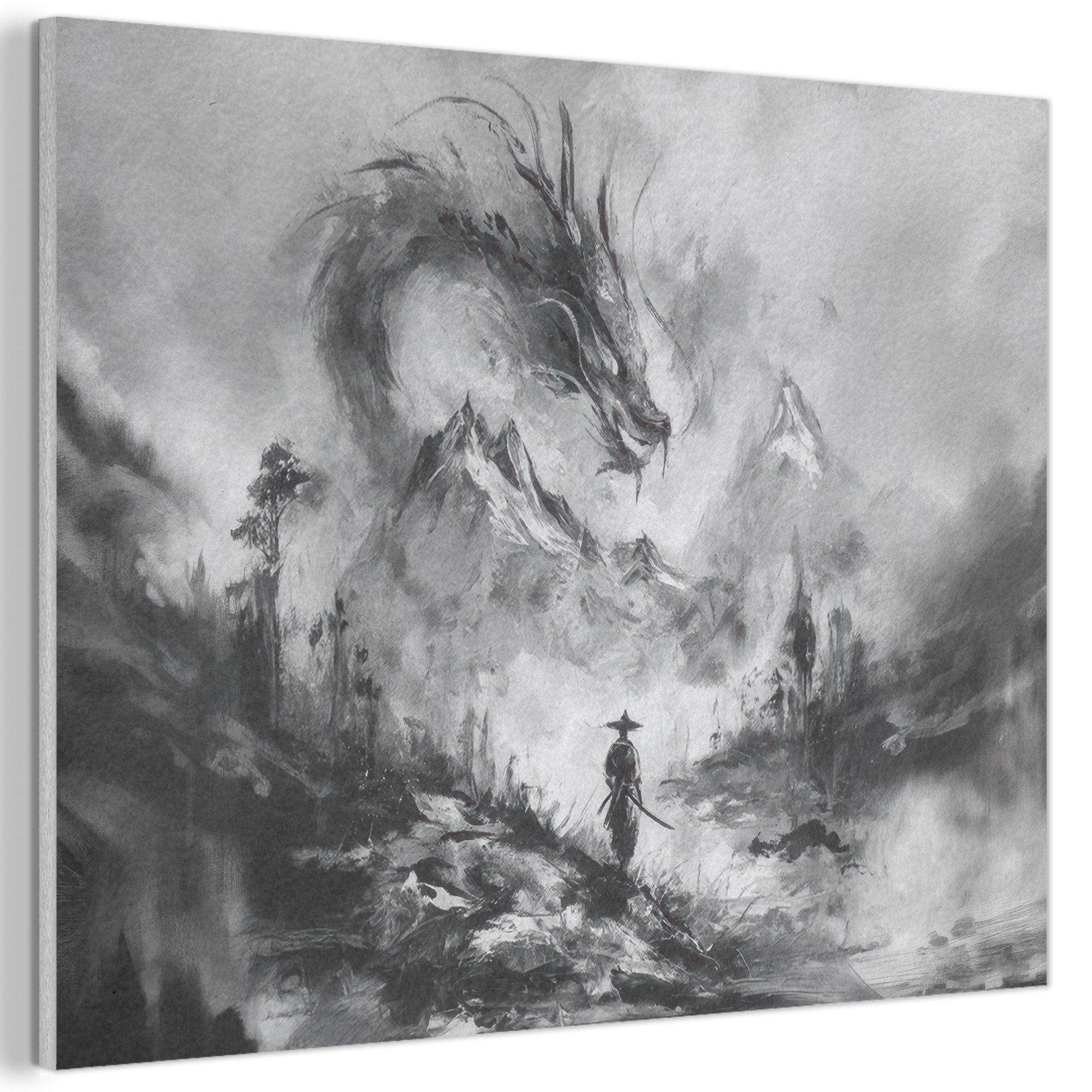 MuchoWow Gemälde Krieger - Drache - Grau, Fotodruck (1 St), Akustikpaneele günstig online kaufen