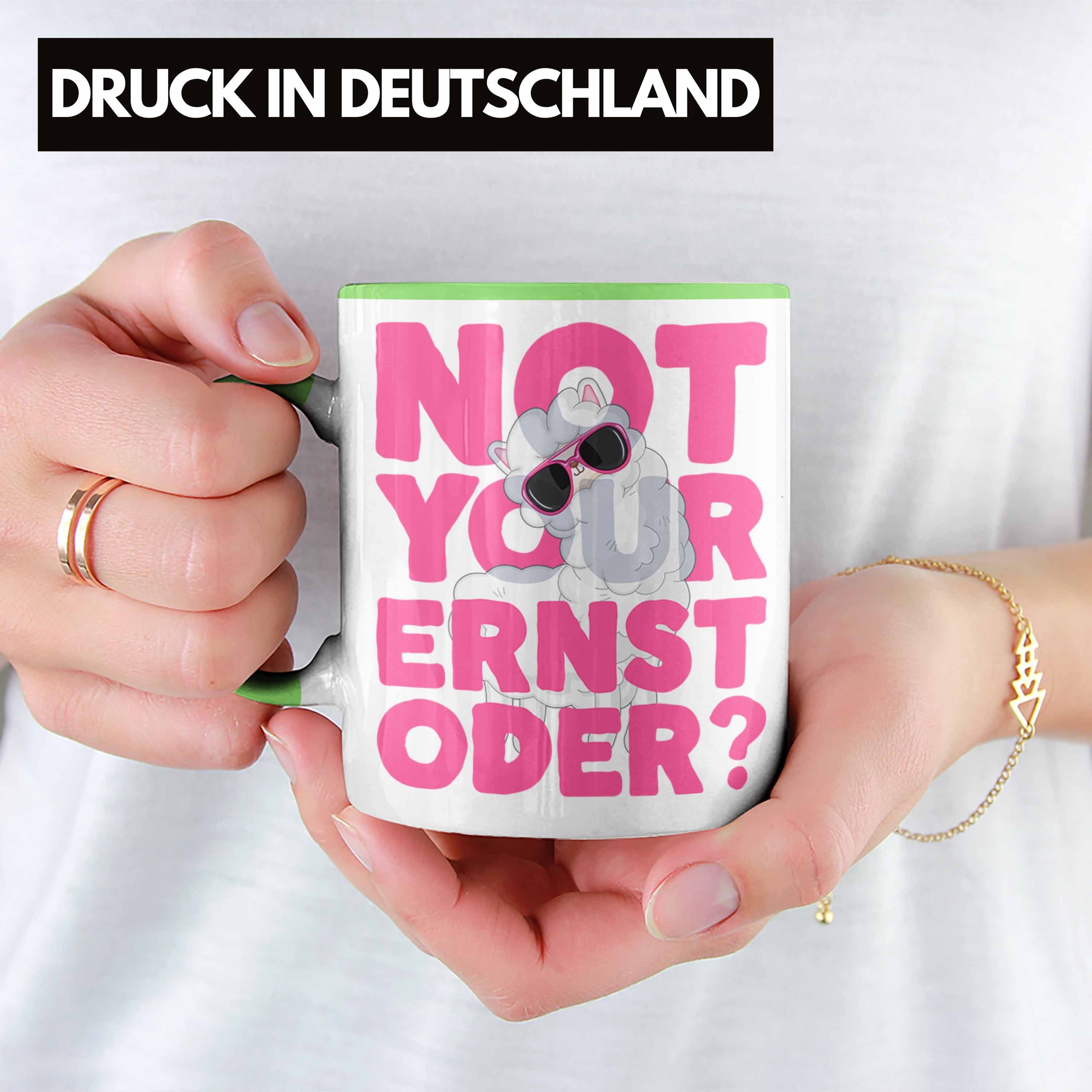 Trendation Tasse Not Your Llama Kaffeetasse Pink Frauen Tasse Ernst für mit Oder Grün Spruch