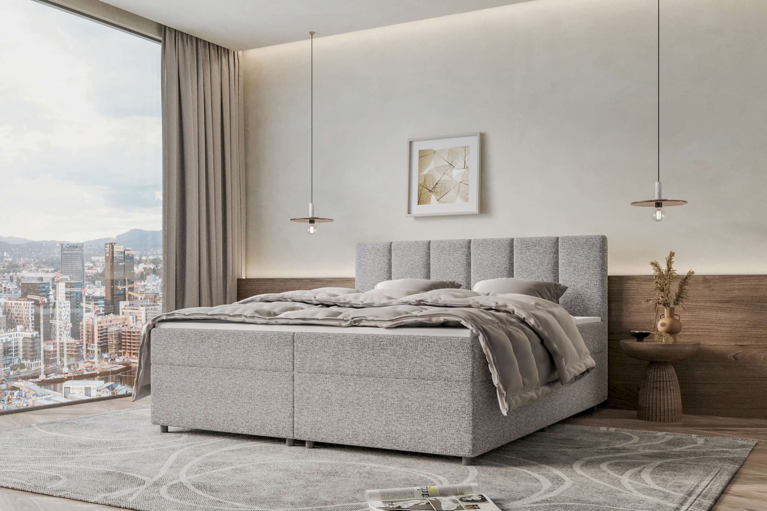 99rooms Boxspringbett Bergamo (Schlafzimmerbett, Bett), 140/160/180/200x200 cm, in Webstoff MALMO_NEW, mit Topper