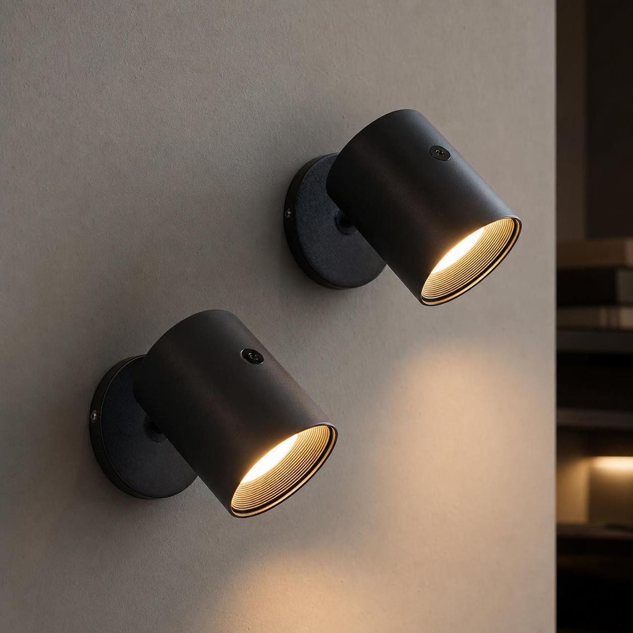 ZMH LED Wandleuchte Leselampe Schwarz Akku 360° Drehbar Touch Control 3 Helligkeitsstufen, Mit Fernbedienung Augenschutz, LED fest integriert, 3000-6500K, USB-Ladefunktion, Wohnzimmer