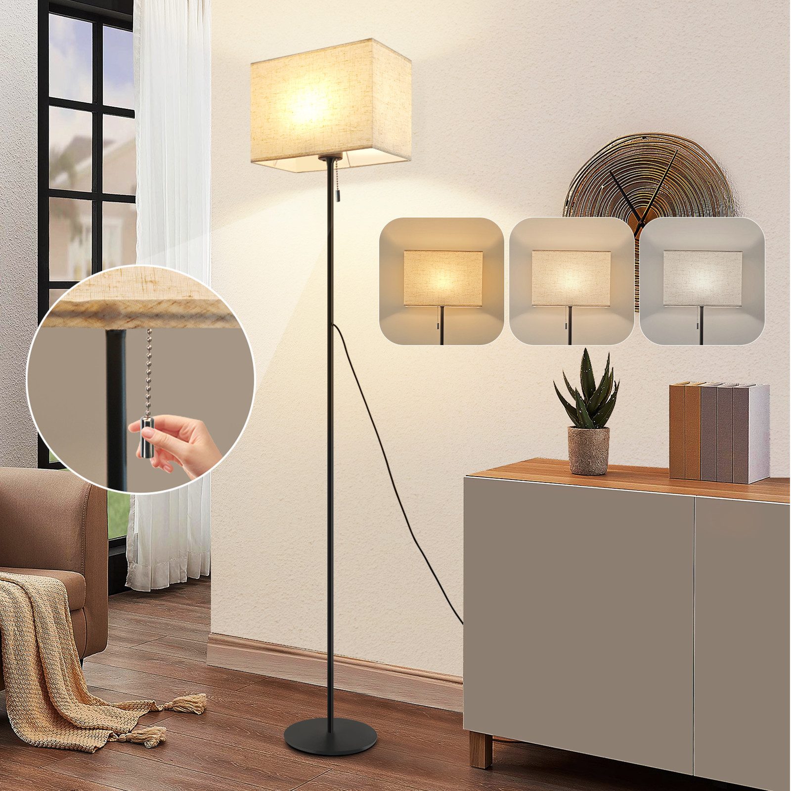 Nettlife LED Stehlampe Dimmbar Vintage Beige Lampenschirm 151CM Stehleuchte günstig online kaufen