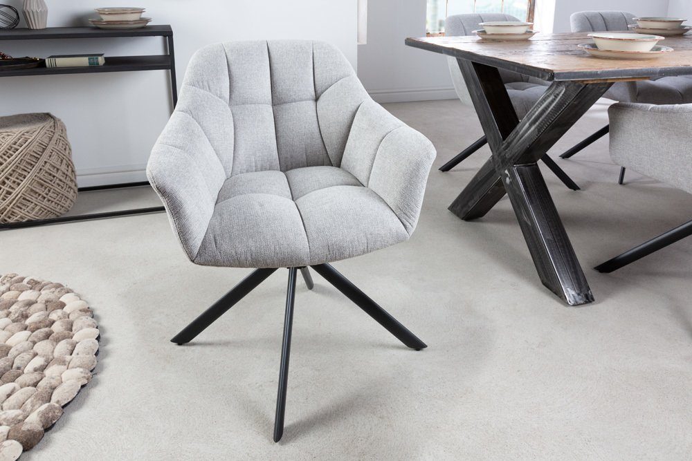 riess-ambiente Polsterstuhl PAPILLON hellgrau / schwarz (Einzelartikel, 1 St), Esszimmer · Stoff · Metall · Armlehne · 180° drehbar · Modern Design