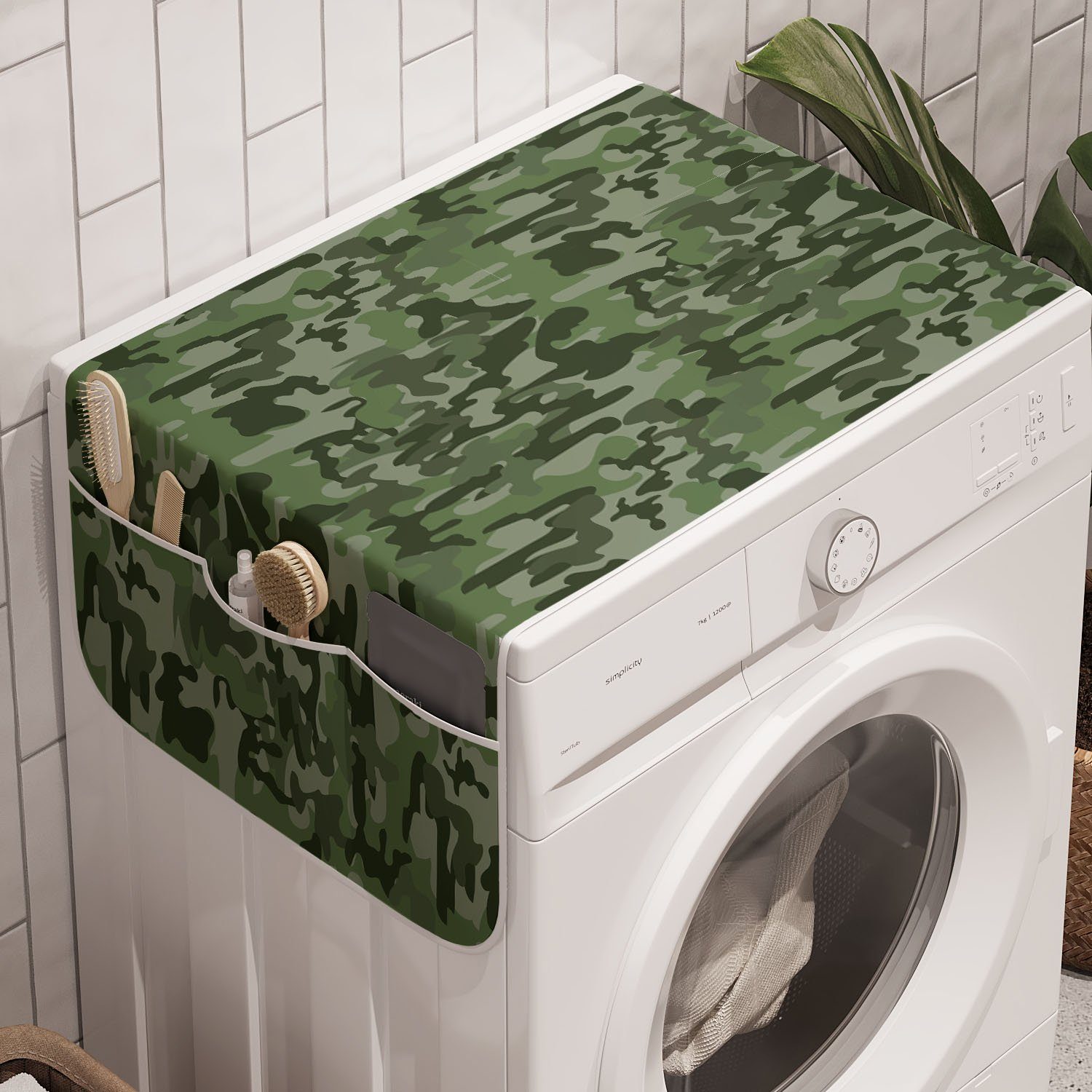 Abakuhaus Badorganizer Anti-Rutsch-Stoffabdeckung für Waschmaschine und Trockner, Waldgrün Uniform Muster | Bad-Organizer