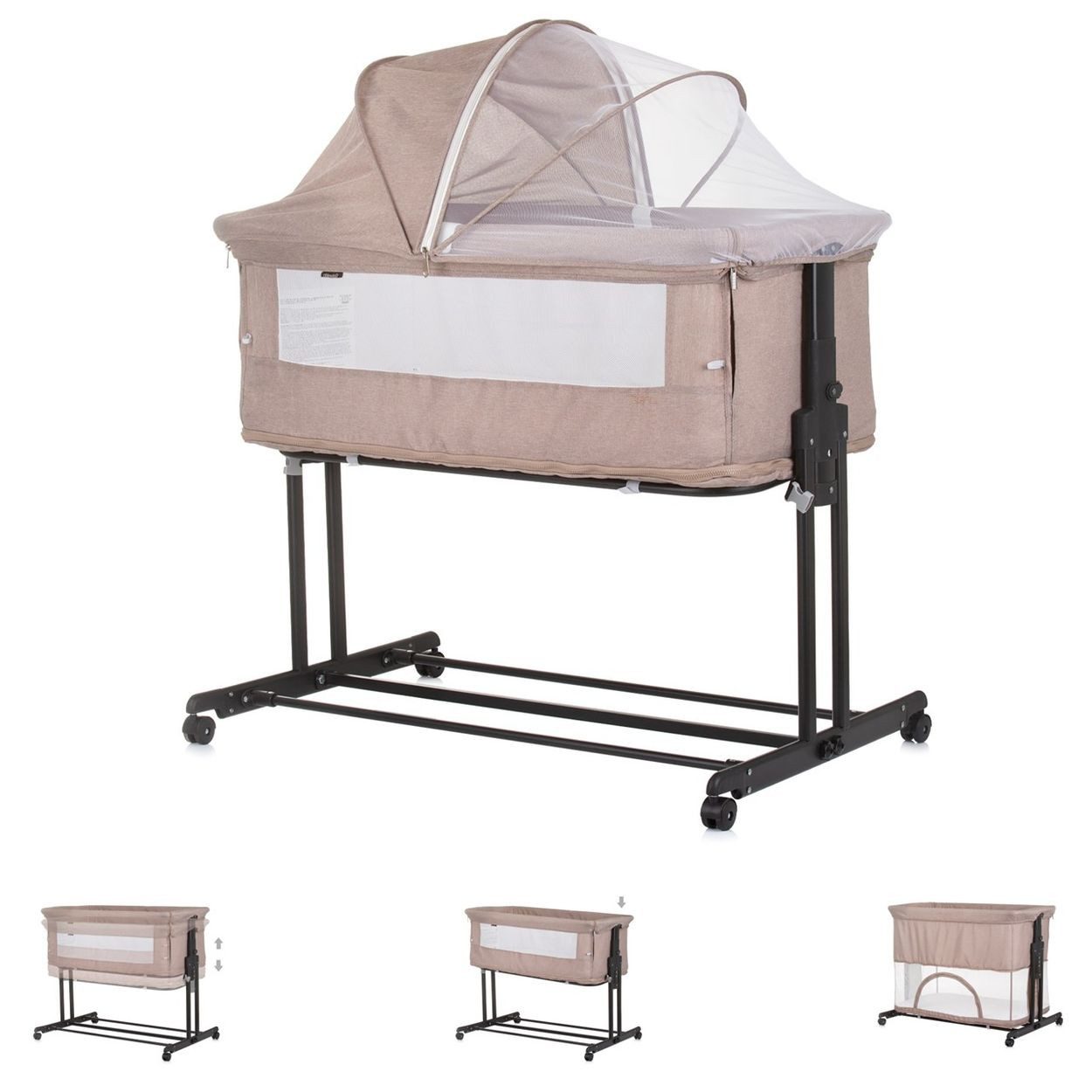 Chipolino Komplettbett Beistellbett 2 in 1 Zen, Laufstall Moskitonetz Matratze Räder Bremse
