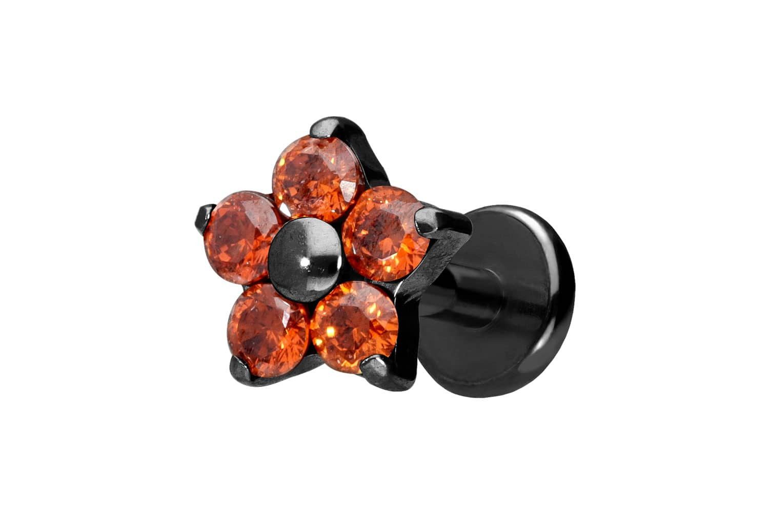 PIERCINGLINE Piercing-Set Titan Labret mit Push Fit KRISTALLBLUME (Labrets, 1-tlg)