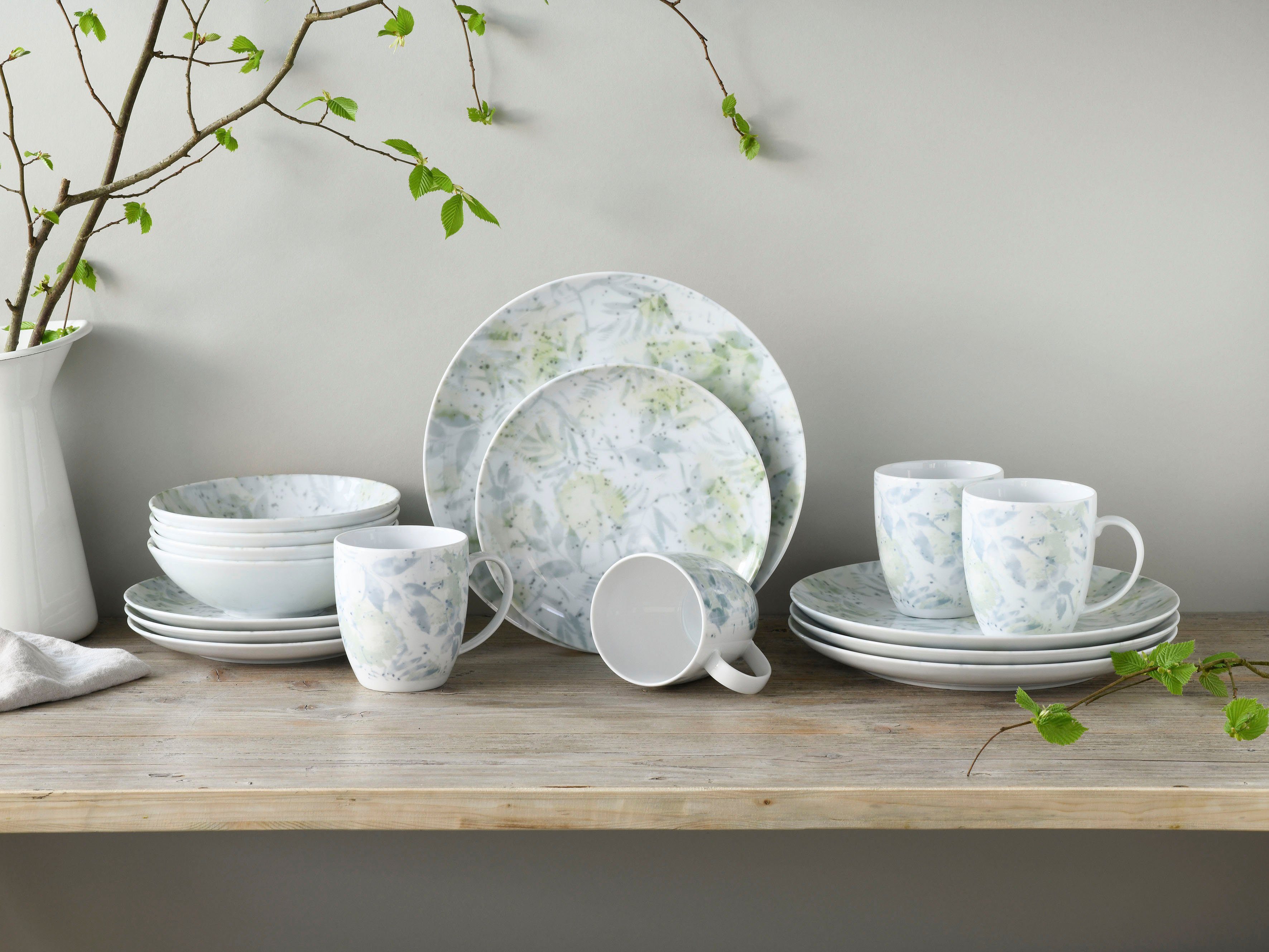 CreaTable Kombiservice Geschirr-Set Home - Tropical (16-tlg), 4 Personen, Porzellan, Service, im Used-und Vintage-Look, 16 Teile, für 4 Personen