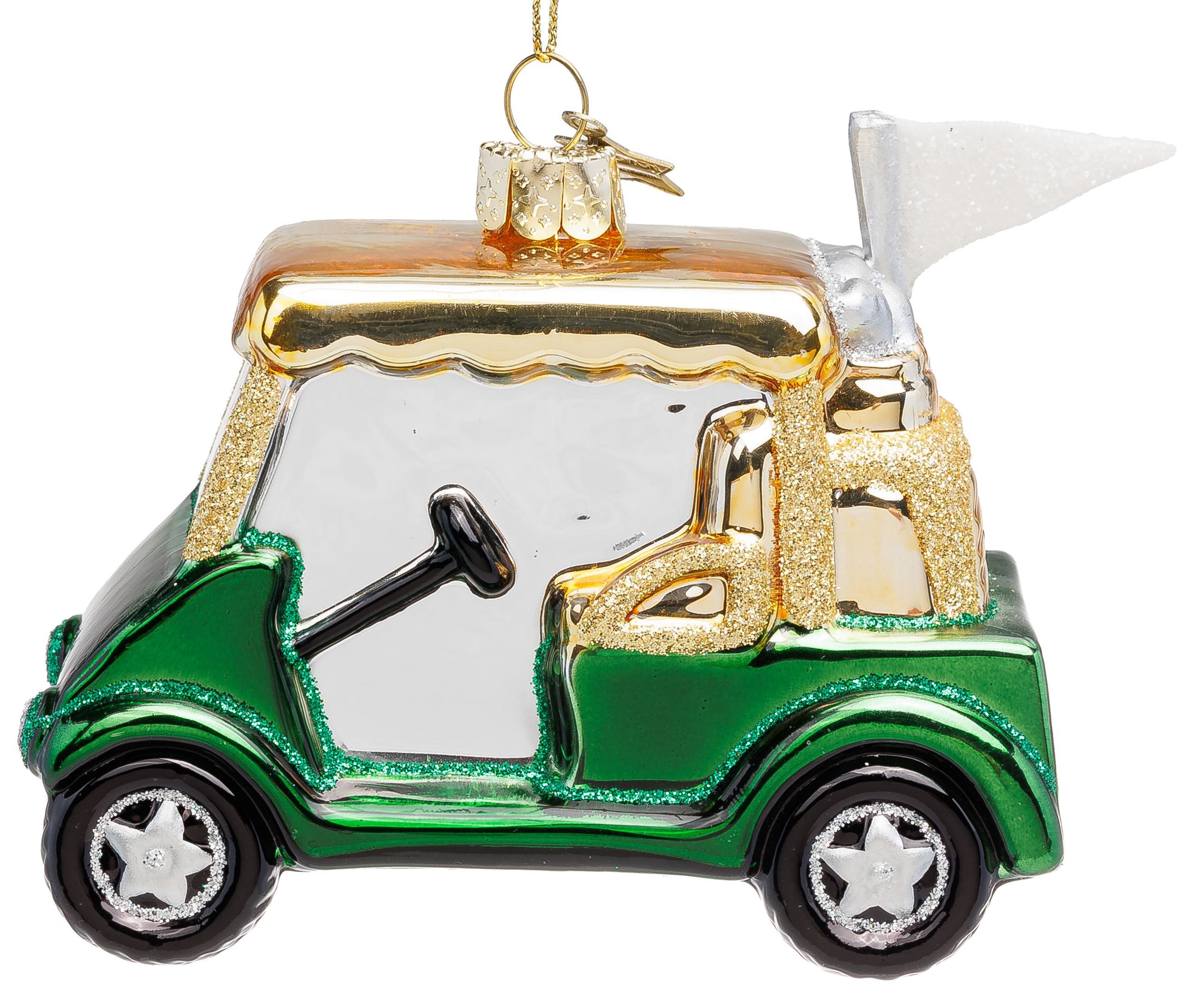 SIKORA Weihnachtsbaumkugel Golf Car besondere Weihnachtskugel Glas Anhänger – BS067, Christbaumschmuck Deko - traditionell, witzig & außergewöhnlich