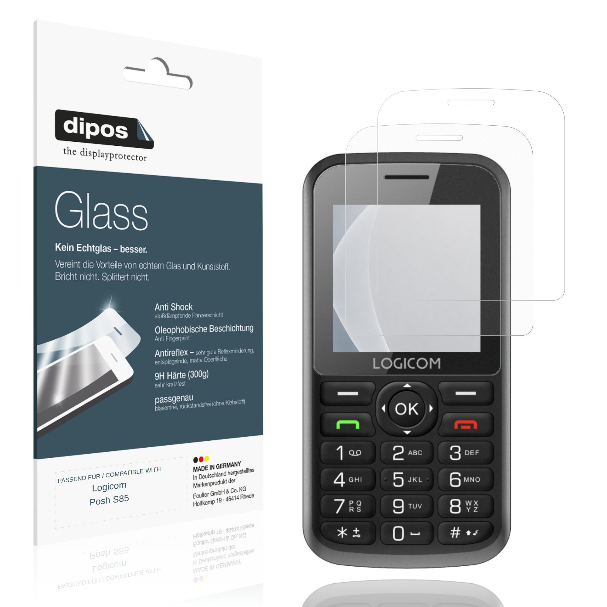 dipos Displayschutzfolie Schutzfolie für Logicom Posh S85, 2 Stück, Displayschutz Schutz Folie Made in Germany