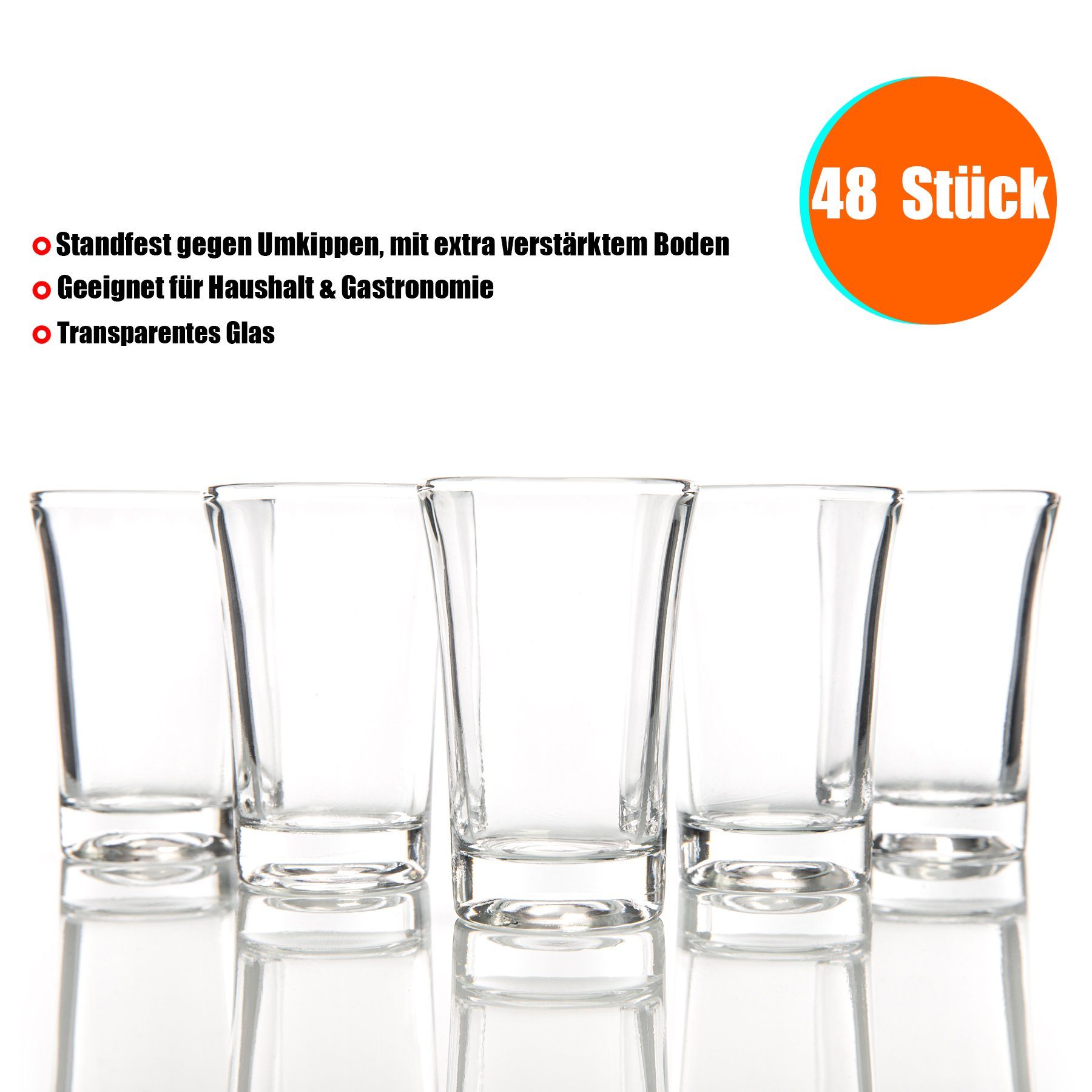 BigDean Schnapsglas 48 x Schnapsgläser 4cl Shotgläser Spülmaschinenfest Stamperl, 48-tlg., Glas, 4CL Schnapsgläser, Shotglas, Klassisches Design, Spülmaschinenfest