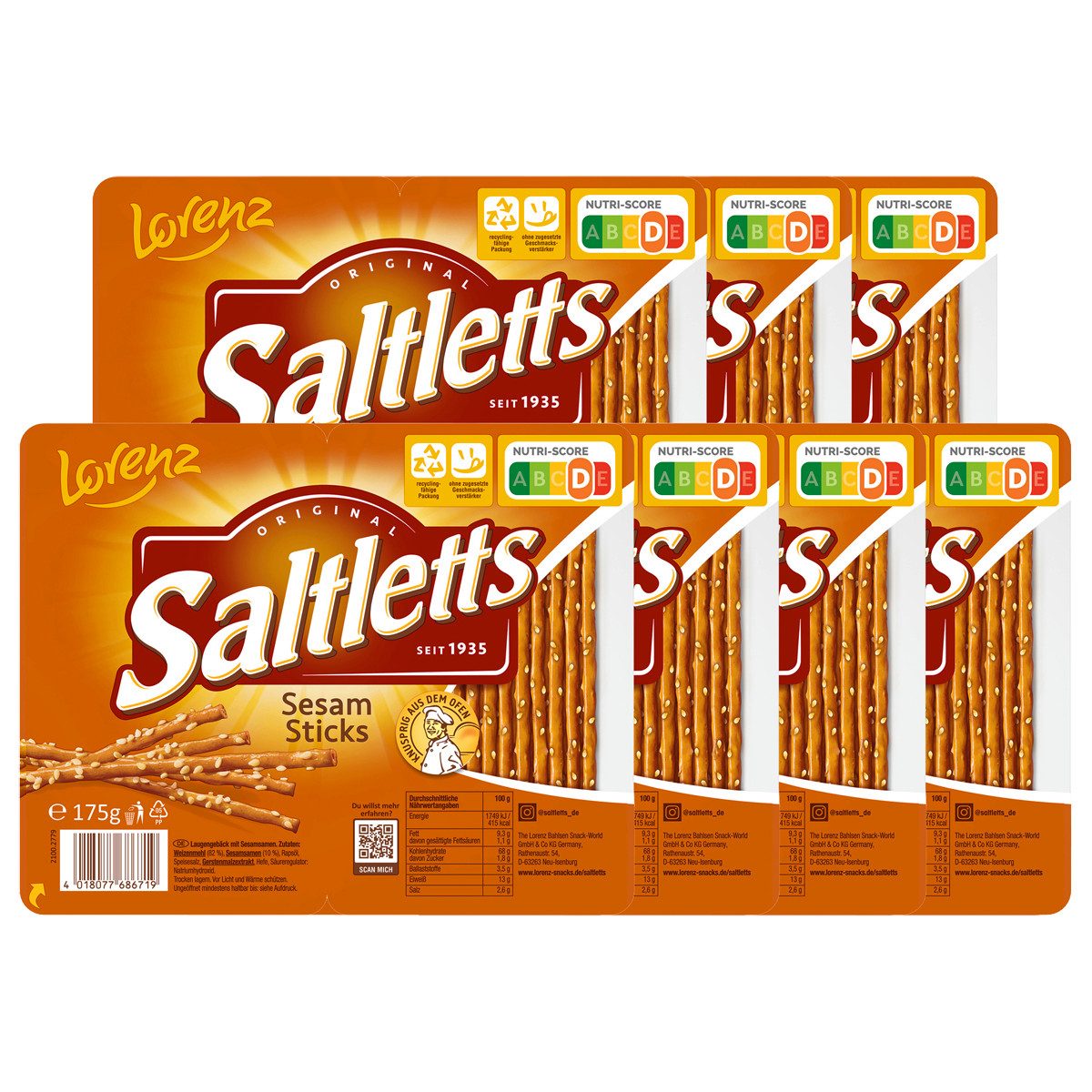 LORENZ Knabberei, Lorenz Saltletts Sticks mit Sesam knusprige Salzstangen 175g 7