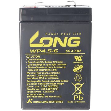 Kung Long Kung Long WP4.5-6 Blei Akku 6 Volt 4,5Ah mit Faston 4,8mm Steckkontak Akku 4500 mAh (6,0 V)